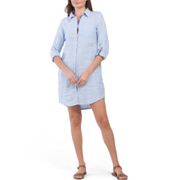C&C California | 100% Linen Button Front Shirt Dress Summer Beachy Blue XS - Picture 1 of 8